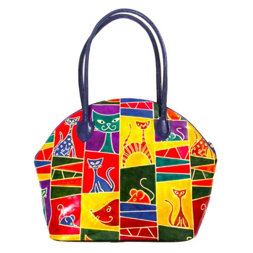 Leather Handbag Cats + Mice 37 x 8 x 28cm