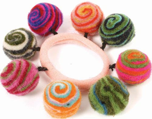 Hair Bobble With Mulicoloured Balls Striped